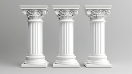 Obraz premium Classical Columns, Three White Pillars, Architectural Design, Elegant & Ornate Capitals, Smooth Surface