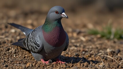 Naklejka premium Close-up of a rock pigeon on the ground.