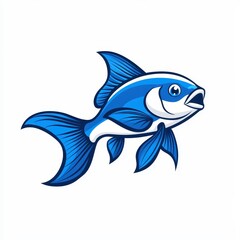 Fototapeta premium Blue Fish With Exaggerated Features Swimming Gracefully, Illustrating Vibrant Marine Life in a Playful and Colorful Design for Aquatic Themes