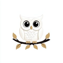 Obraz premium Cute and Cartoonish Owl Sitting on a Branch with Big Eyes, Ideal for Nature and Animal-Themed Designs or Children’s Illustrations and Educational Materials