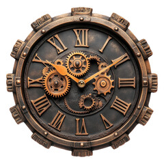 Obraz premium Vintage steampunk clock with exposed gears and Roman numerals 