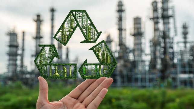 An eco-conscious tech startup developing solutions for reducing industrial waste Stock Photo with side copy space