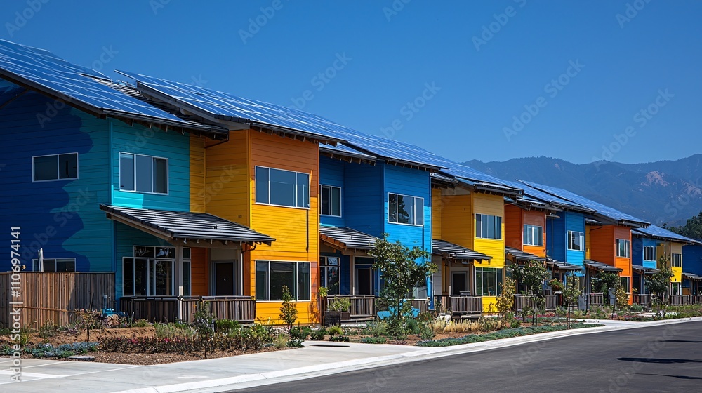 Poster a community project integrating solar panels into residential areas for shared energy use stock phot