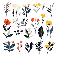 Transparent Small Flowers and Leaves Set
