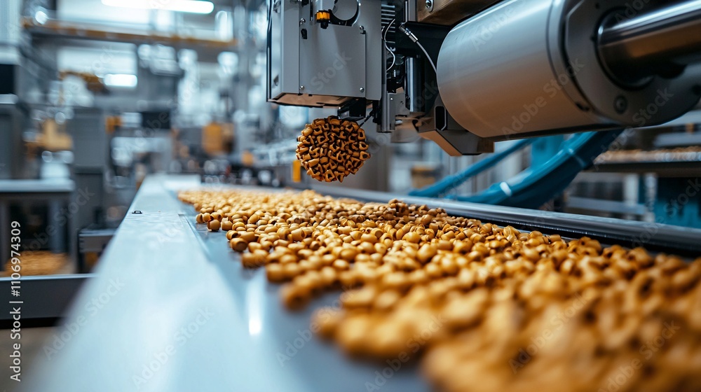Poster A futuristic eco-friendly production line using advanced automation Stock Photo with side copy space