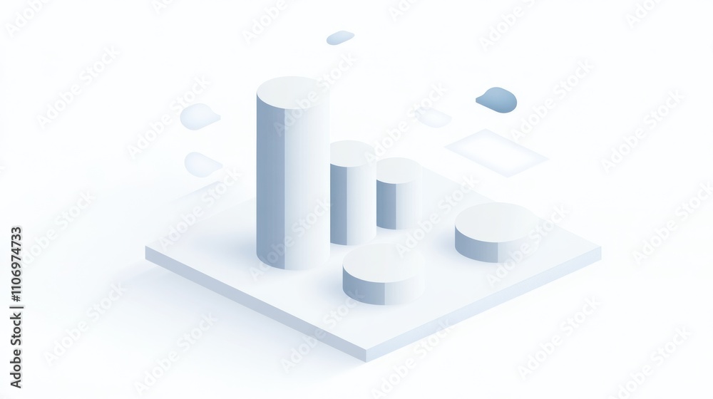 Aufkleber A minimalist 3D representation of bar and circular graphs on a light background.