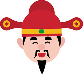Chinese god of wealth head flat vector stock illustration.
Happy Chinese new year. 
Transparent background.