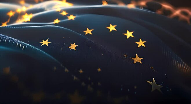 A flag of Europe with a graph of the stock market, finance, economy and data - Powered by Adobe