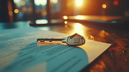 House key rests on a signed contract document