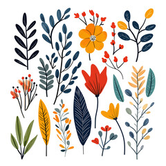 Colorful Artistic Grass and Floral Ornament Pack
