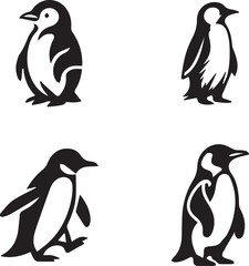 Vector Silhouettes of Penguins in Different Poses - Wildlife Illustration