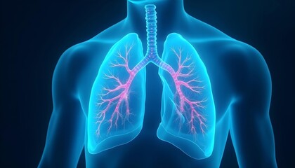 Transparent human lungs with visible bronchi and blood vessels