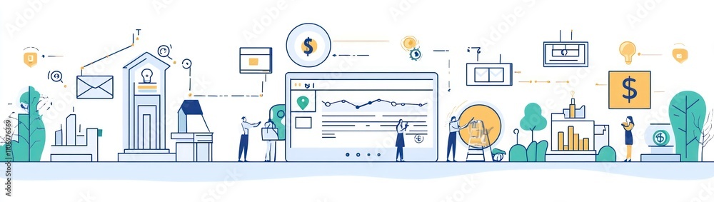 Poster a digital illustration depicting financial services and data analytics concepts.