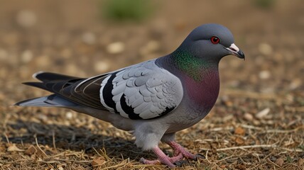 Obraz premium Close-up of a rock pigeon on the ground.