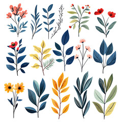 Decorative Flat Flower and Foliage Ornament Set
