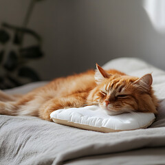 cat on the bed, cat sleeping on the bed