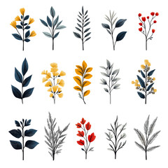 Artistic Geometric Flower and Leaves Pattern Collection PNG
