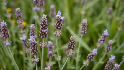 Obraz premium Field and garden of blooming lavender flowers in vibrant shades of purple and pink under the clear sky