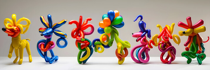 Obraz premium Colourful Display of Vibrant Twisted Balloon Figures Showcasing Delightful Artistry