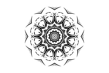Floral and Star Patterns in a Monochrome Mandala Design
