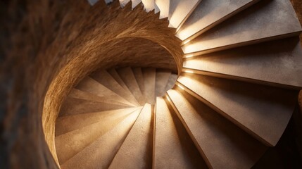 Mysterious spiral staircase descending into darkness