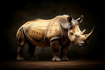Obraz premium Majestic White Rhino Standing Proudly on Dark Ground