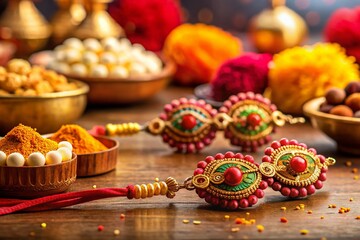 Joyous Raksha Bandhan Celebration Background Design Template with Vibrant Colors, Traditional Elements, and Festive Decorations for Greeting Cards and Invitations