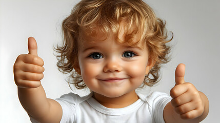 Toddler Shows Double Thumbs Up: Joyful, Happy Child