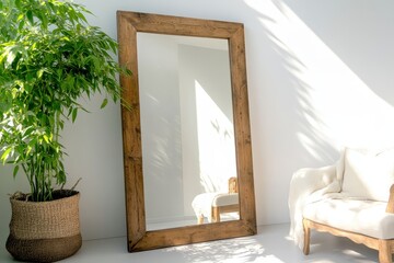 Antique Oversized Mirror: Weathered Wooden Frame Reflects Timeless Elegance in a Vintage-Inspired Setting