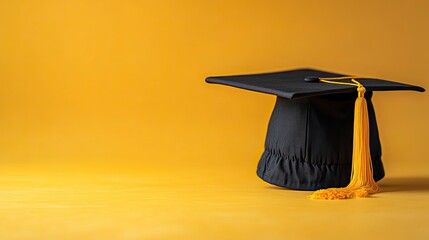 A graduation cap on a yellow background symbolizes academic achievement and new beginnings