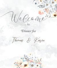 Wedding welcome board, Floral Wedding welcome board Design, Watercolor Flower.