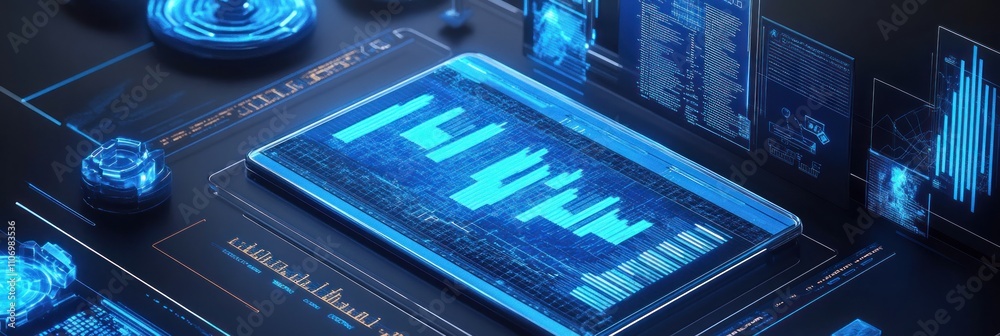 Poster Futuristic interface displaying data analytics and visualizations.
