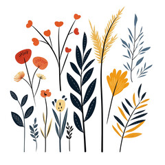 Naklejka premium Vintage Botanical Flower and Leaves Element Pack 