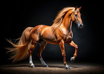 Obraz premium Black Background Horse Photography, Elegant Dark Horse Portrait, Stallion Photo Shoot, Majestic Equine Image, Dark Horse Fashion