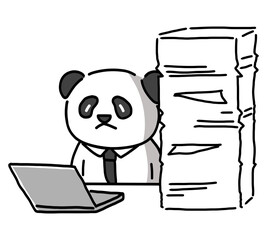 仕事の多さに呆然とするパンダのビジネスマン