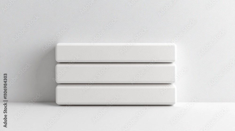 Poster A minimalist arrangement of three white rectangular blocks against a plain wall.