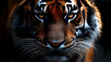 Fototapeta premium Tiger's Intense Gaze: Majestic Wildlife Close-Up