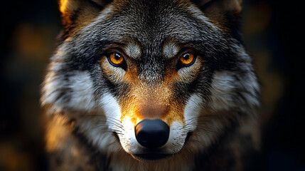 Obraz premium Wolf's Intense Gaze: Wild Eyes, Majestic Fur, Powerful Predator