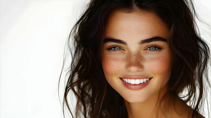 Radiant Smile, Freckles, Beauty,  Natural Look,  Happy,  Positive Vibes,  Self-Confidence,  Attractive,  Youthful Glow,  Inner Beauty.