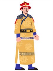 Huang Taiji Nurhaci China emperor Chinese traditional man heritage attire culture dress robe clothes design icon set colorful