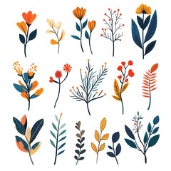 Abstract Botanical Flower and Leaves Collection
