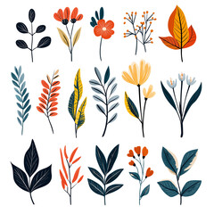 Transparent Small Flowers and Leaves Collection
