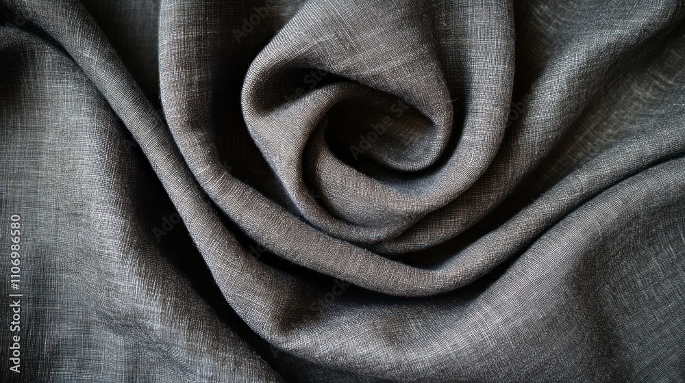 Poster A close-up view of textured gray fabric arranged in a spiral pattern.