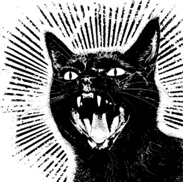 Gothic cat bitmap collage on transparent background, Wild feline halftone collage element, Vampire cat with sharp fangs grunge-style magazine clipping with isolated clipping path