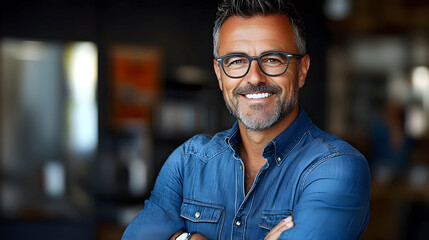 Obraz premium Confident Man Smiles, Positive Lifestyle Choice