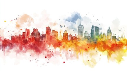 Obraz premium Watercolor illustration of artistic urban with colorful skyscrapers isolated on white background