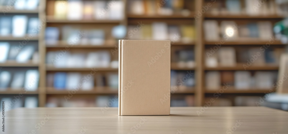 Poster A plain book on a table in a library setting.