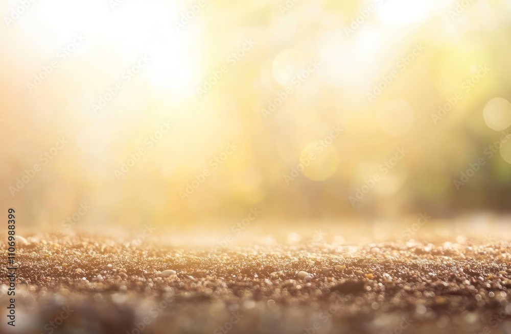 Poster A soft-focus ground scene illuminated by warm sunlight, creating a serene atmosphere.