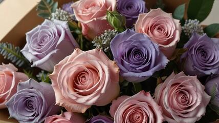 Obraz premium Close-up of a bouquet of pink and purple roses.
