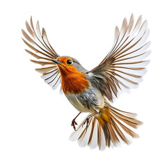 Obraz premium Robin bird in flight with spread wings, isolated on transparent background